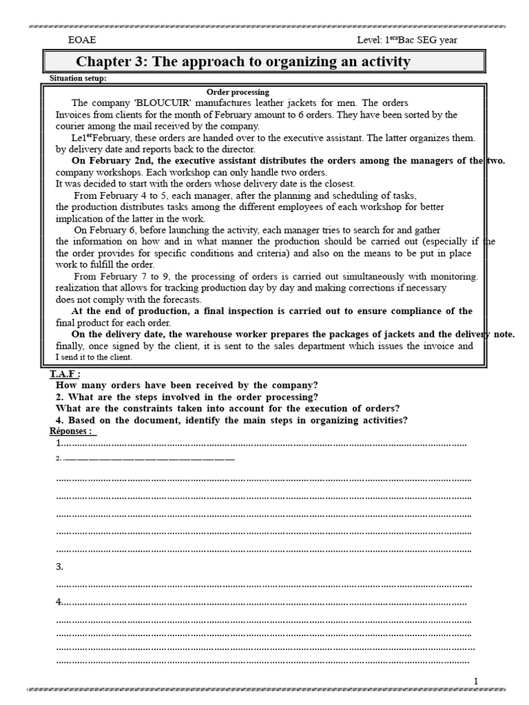 Organizing Activity Steps for Order Processing | PDF