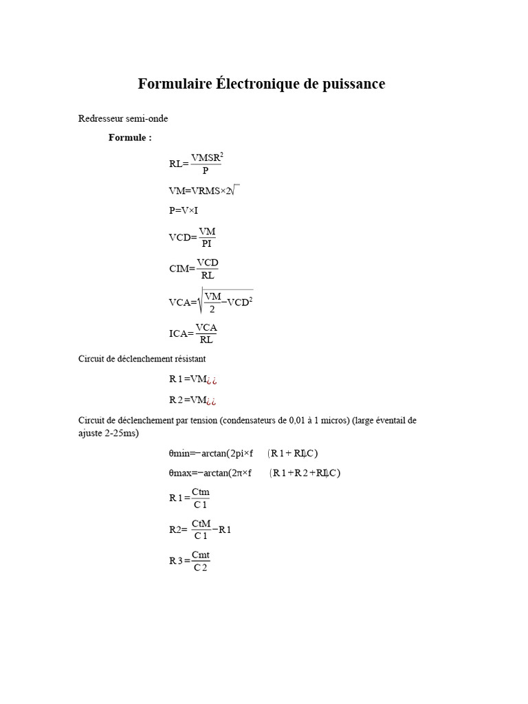 Formulaire Électronique de Puissance | PDF
