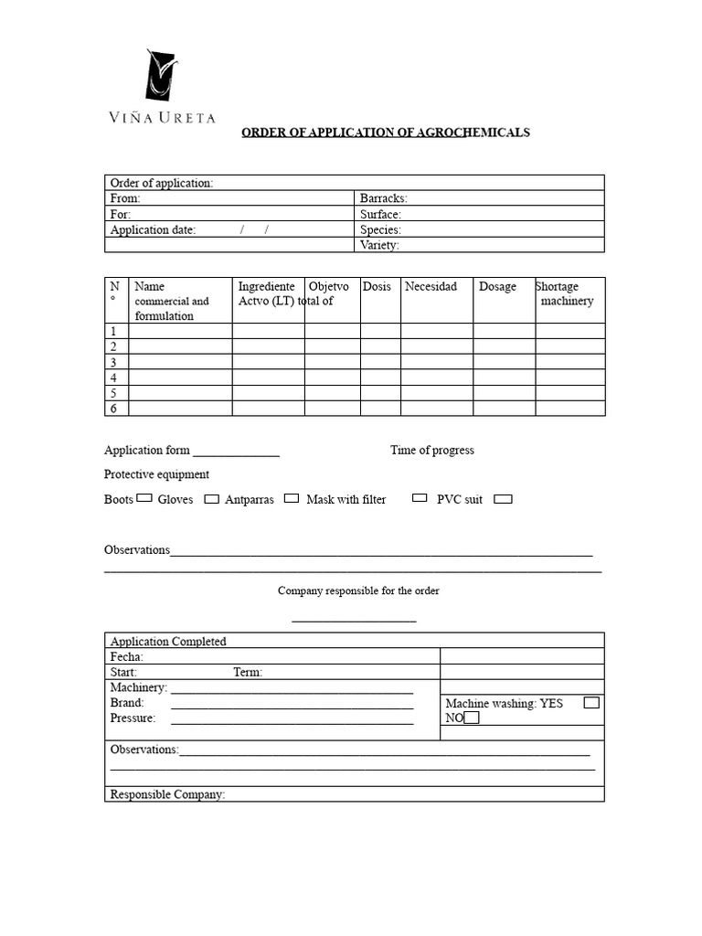 Agrochemical Application Order Form | PDF