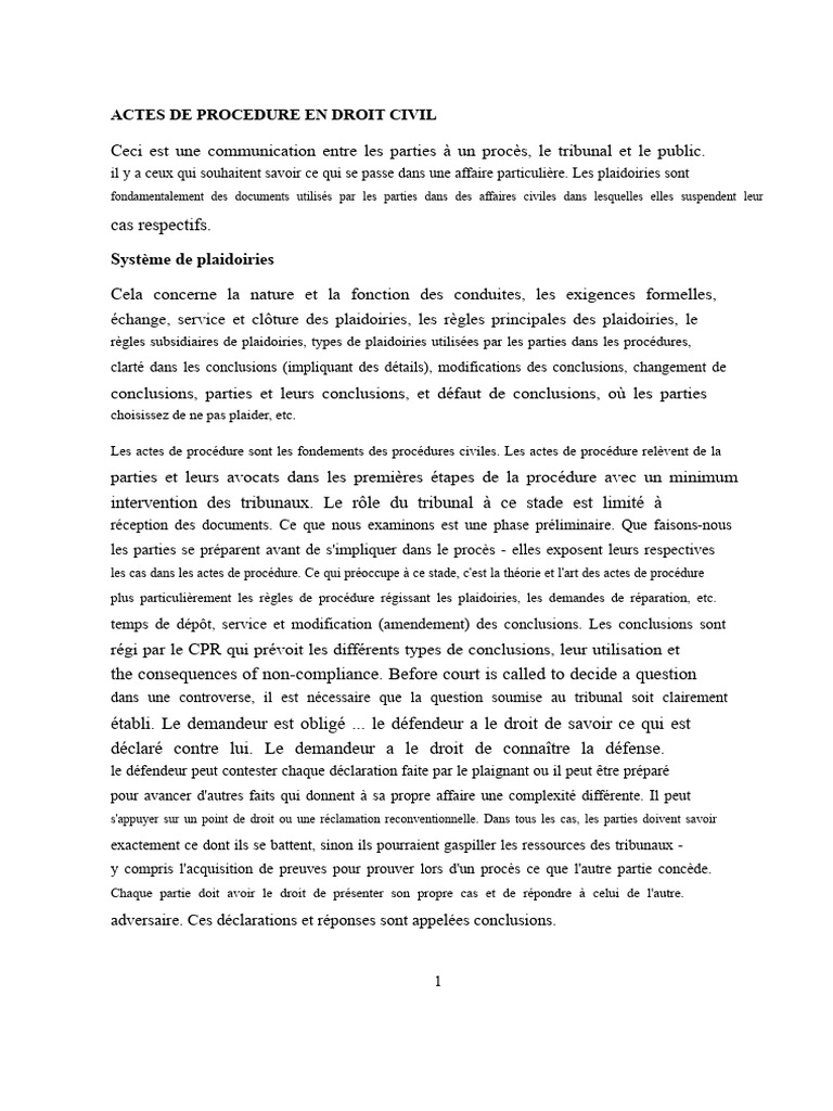 Actes de Procédure en Droit Civil | PDF | Loi commune | Séparation des ...