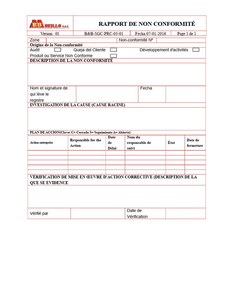 Rapport de Non-Conformité Audit 2016 | PDF