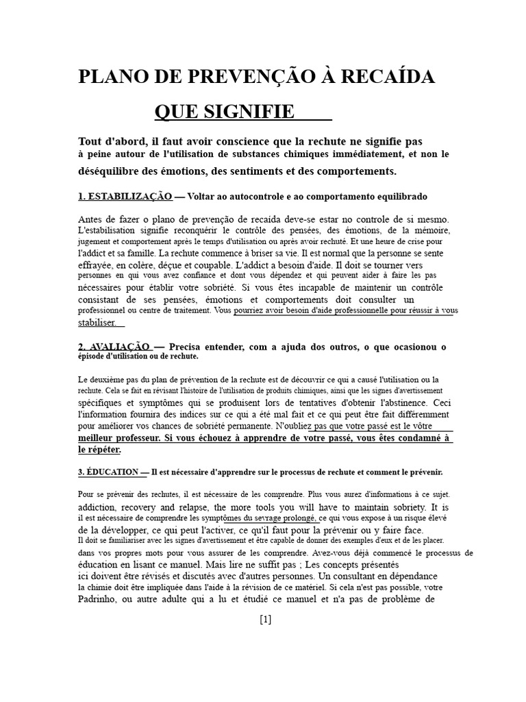 Plan de Prévention de la Rechute PDF Sommeil Anxiété — free download