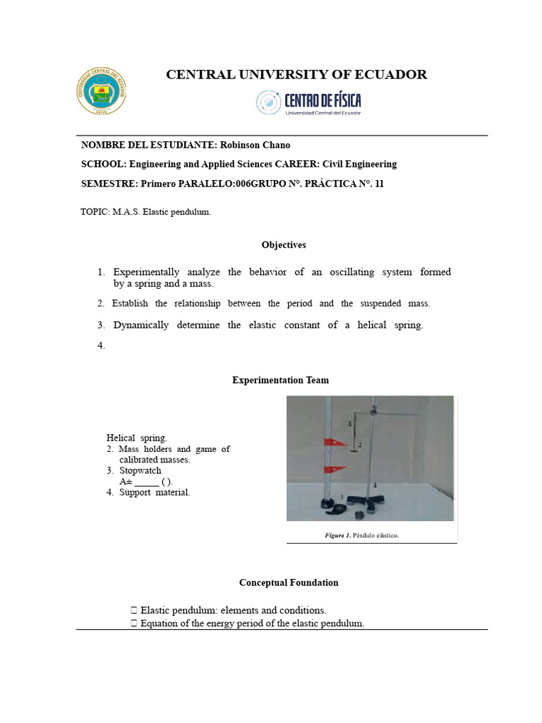 Elastic Pendulum Experiment Analysis | PDF | Pendulum | Oscillation
