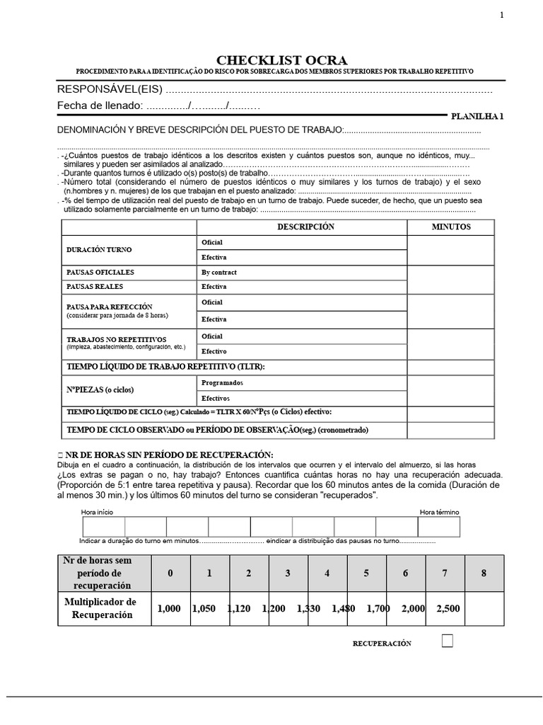 Checklist OCRA: Evaluación de Riesgos Laborales | PDF | Codo