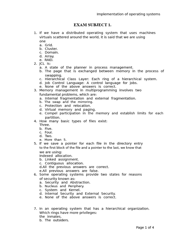 Exam - Topic 1 - IsO | PDF | Operating System | Pointer (Computer ...