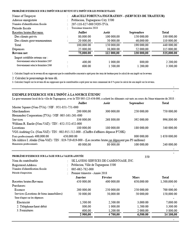 Calculs d'impôts sur le revenu et TVA | PDF | Impôt sur le revenu | Impôts
