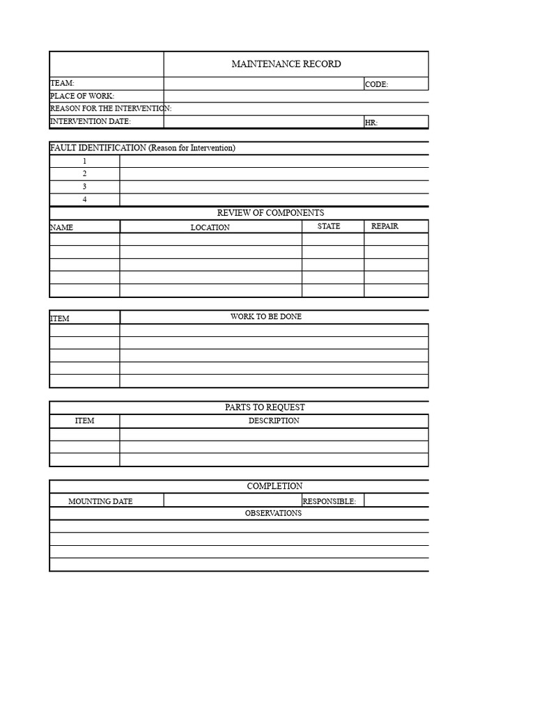 Maintenance Record Template | PDF
