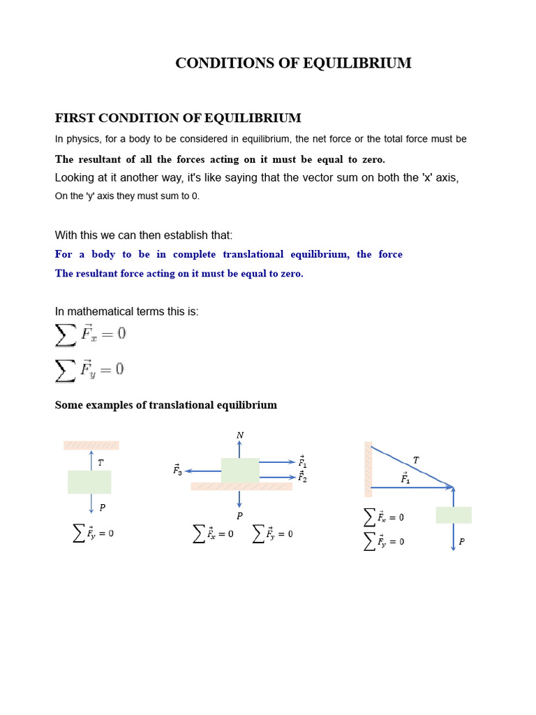 Conditions of Equilibrium PDF | PDF | Force | Cartesian Coordinate System