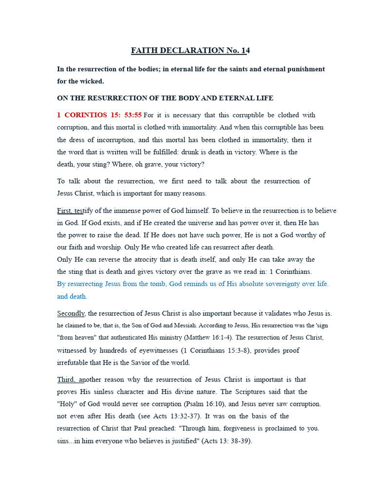Statement of Faith 14 ETERNAL LIFE AND ETERNAL CONDEMNATION | PDF ...