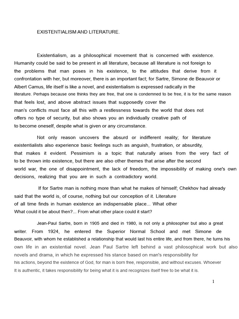 Existentialism's Influence on Literature | PDF | Existentialism ...