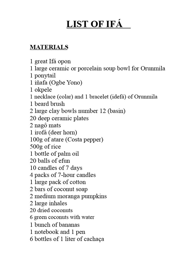 Essential Ifá Ritual Materials List | PDF