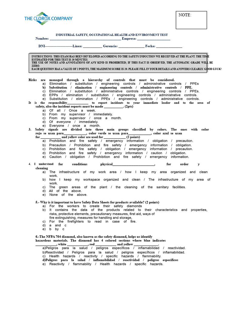 Industrial Safety Exam Instructions | PDF | Fire Safety | Occupational ...