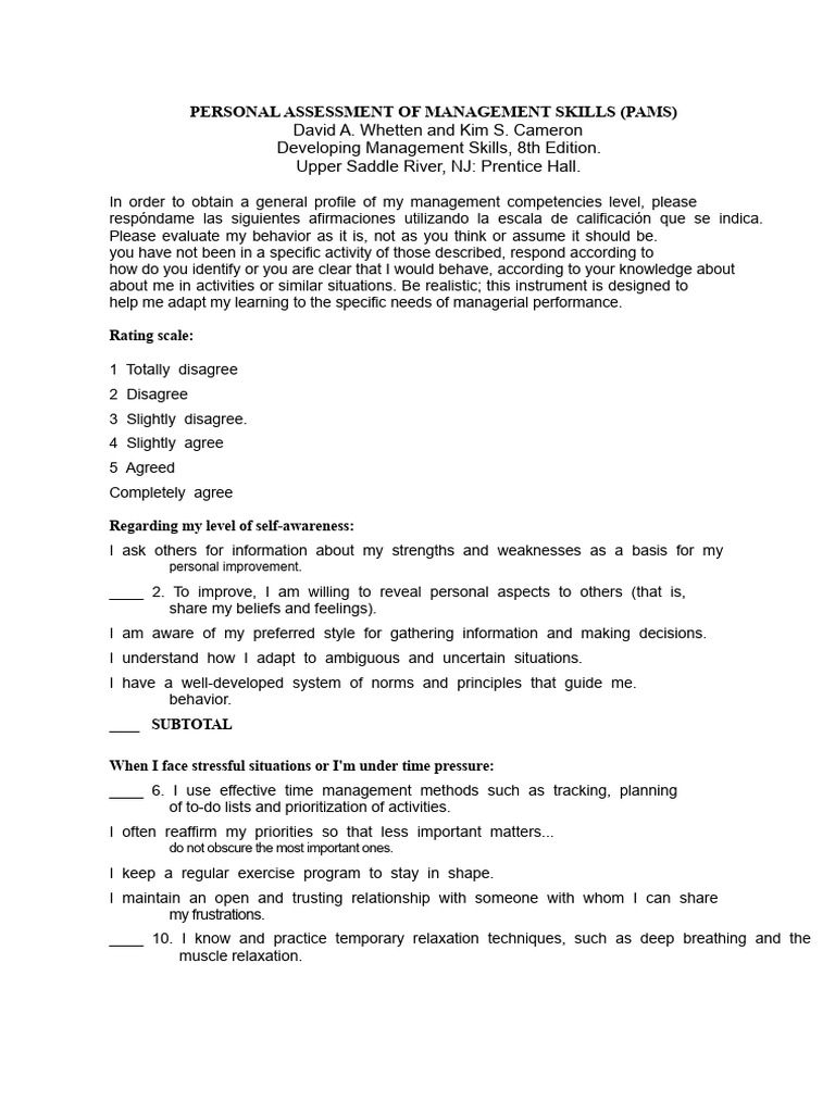 Assessment of competencies-PAMS Test-Translated-External | PDF ...