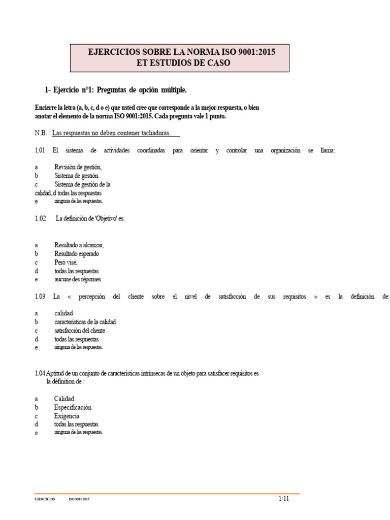 Ejercicios Prácticos ISO 9001:2015 | PDF | Sistema de manejo de calidad ...
