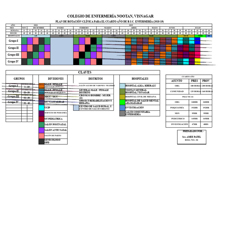 Plan de Rotación Clínica Del 4º Año de B.SC Nursing 2018-19-1 | PDF ...
