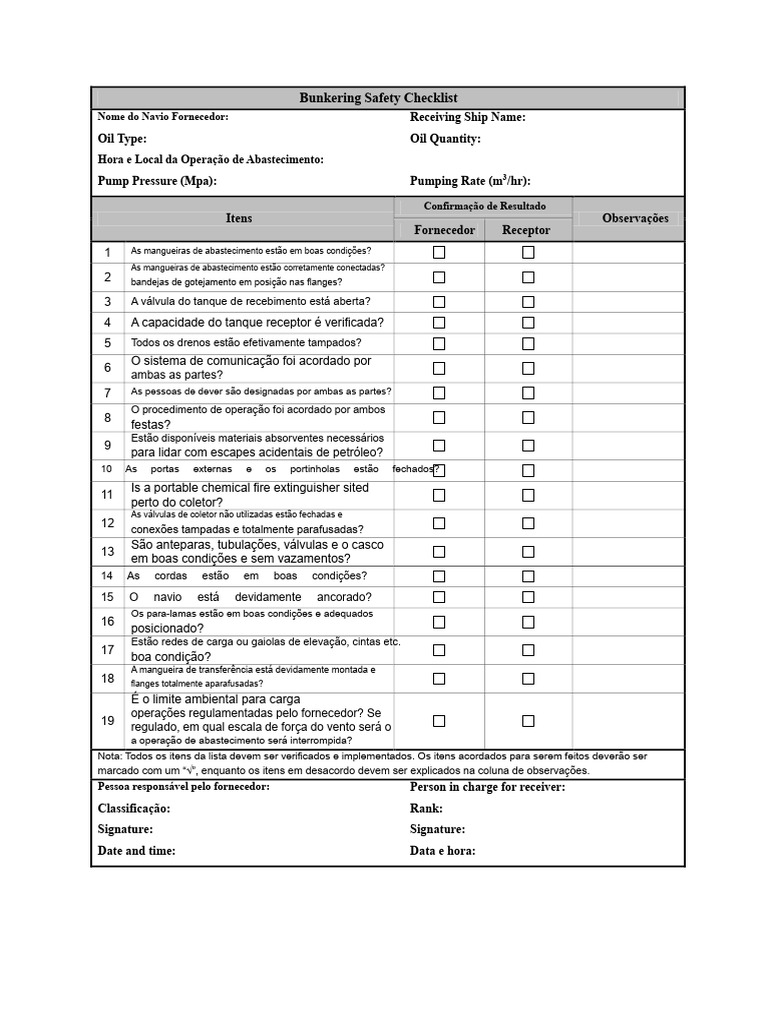 Checklist de Segurança para Bunkering | PDF