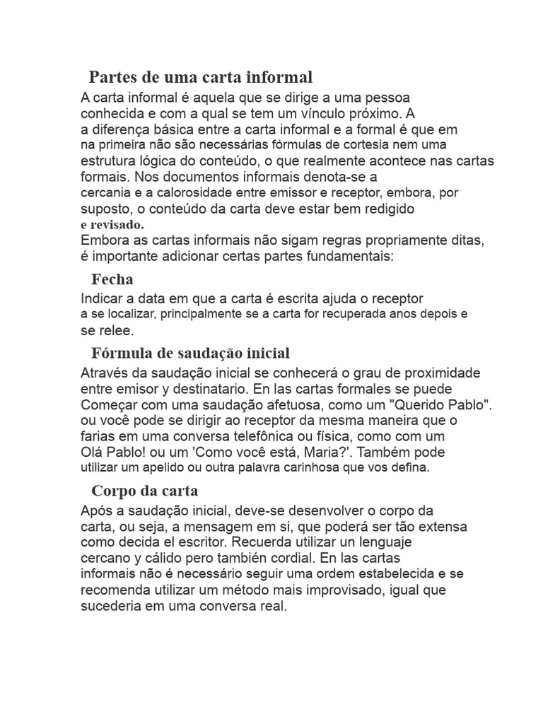 Estrutura de Cartas Informais e Formais | PDF