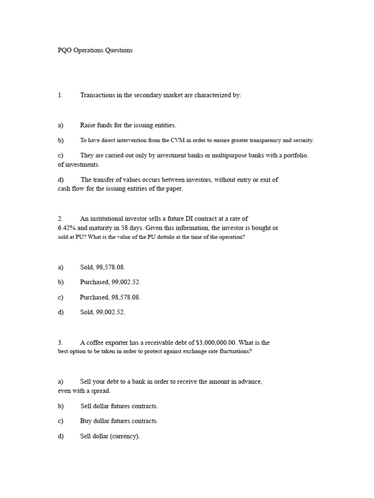 Questions Exam PQO Operations | PDF | Option (Finance) | Finance ...