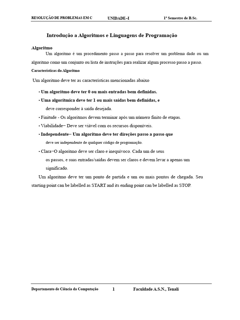 Resolução de Problemas em C: Algoritmos e Fluxogramas | PDF | Linguagem ...