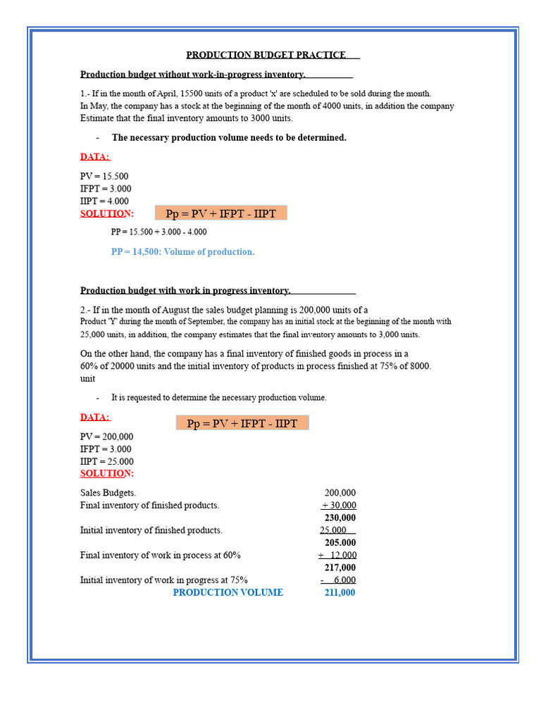 Production Budget Practice | PDF | Production And Manufacturing ...