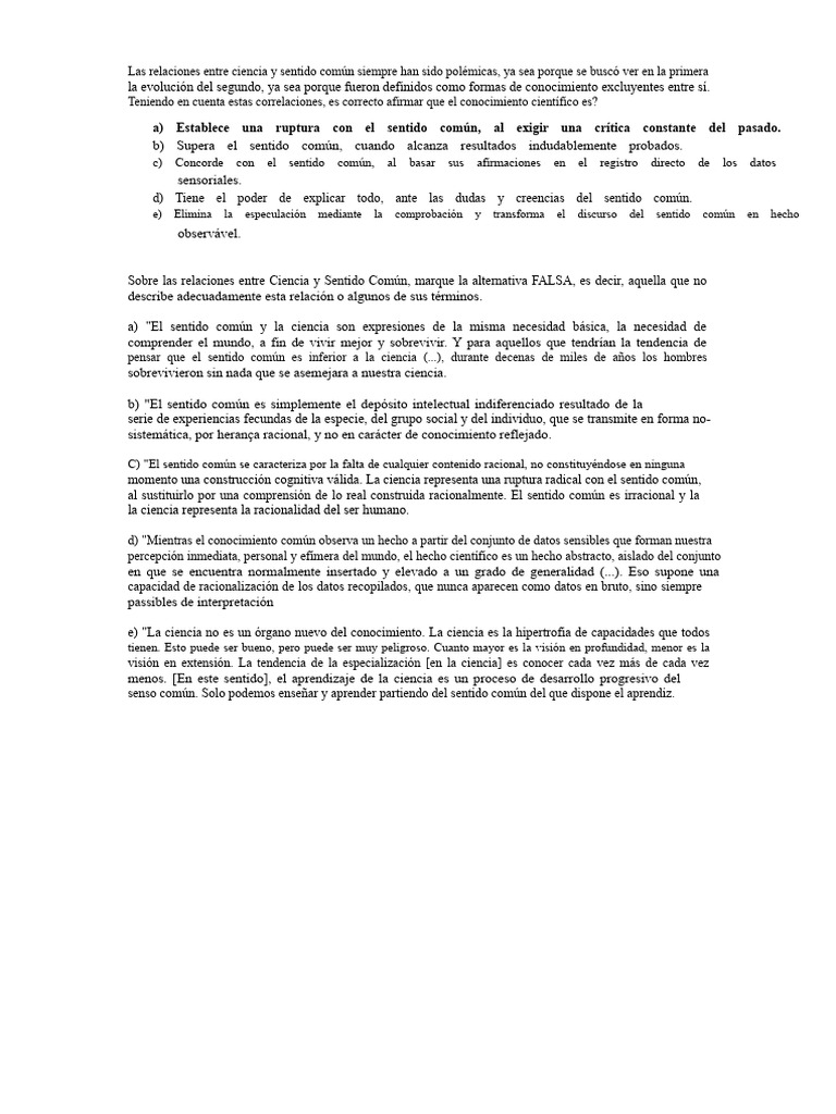 Ciencia y Sentido Común: Relación y Conflictos | PDF | Sentido común ...