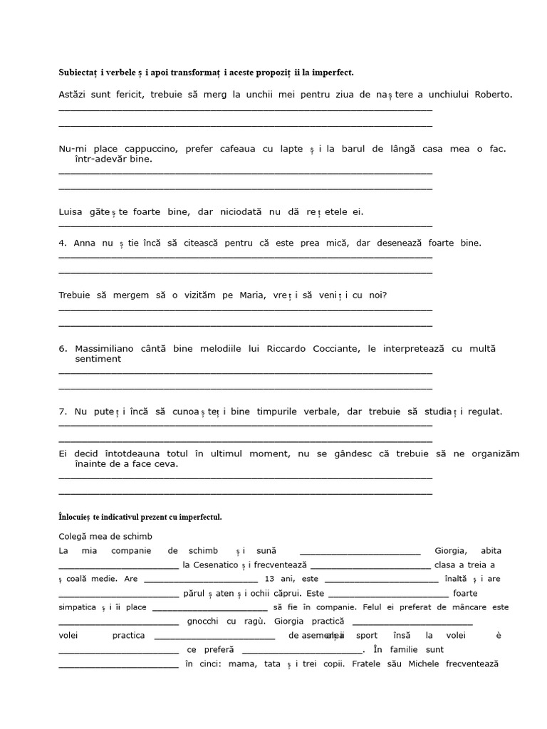 A2-B1 - Exerciții Imperfectul | PDF