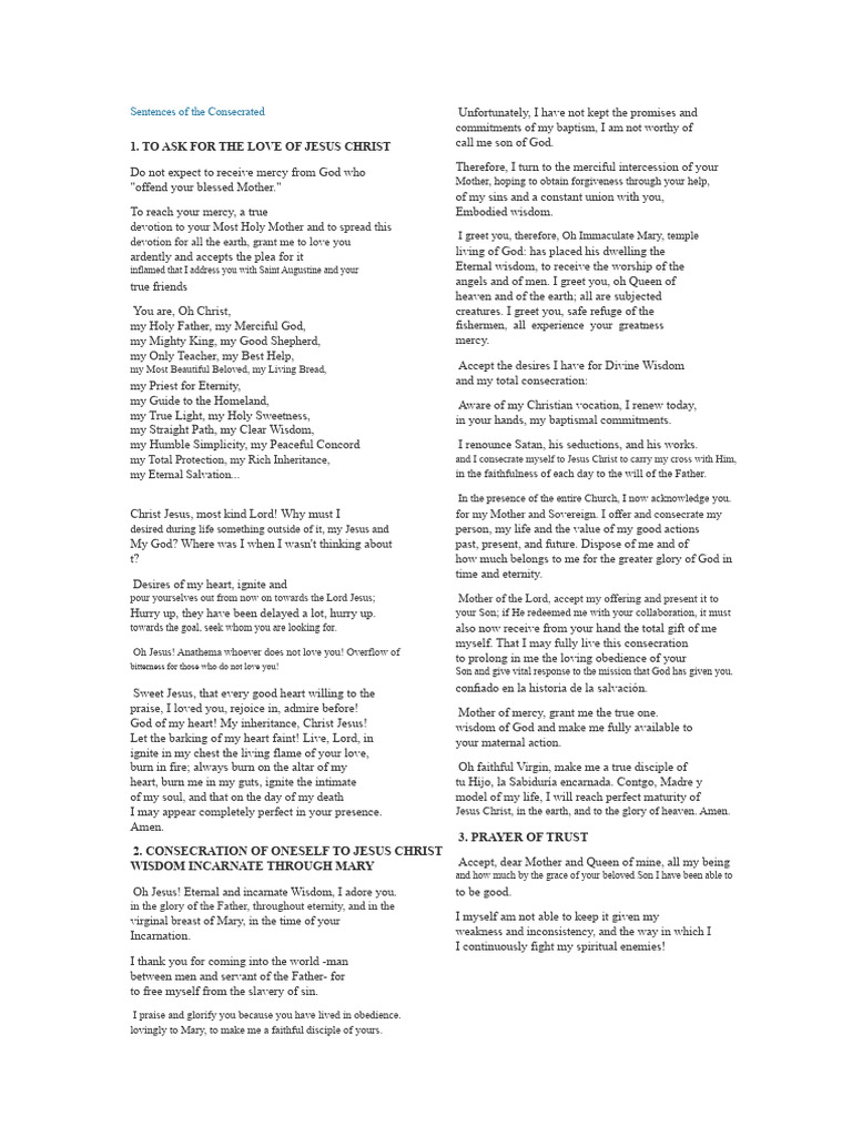 Consecration Prayers to Jesus and Mary | PDF | Mary, Mother Of Jesus ...
