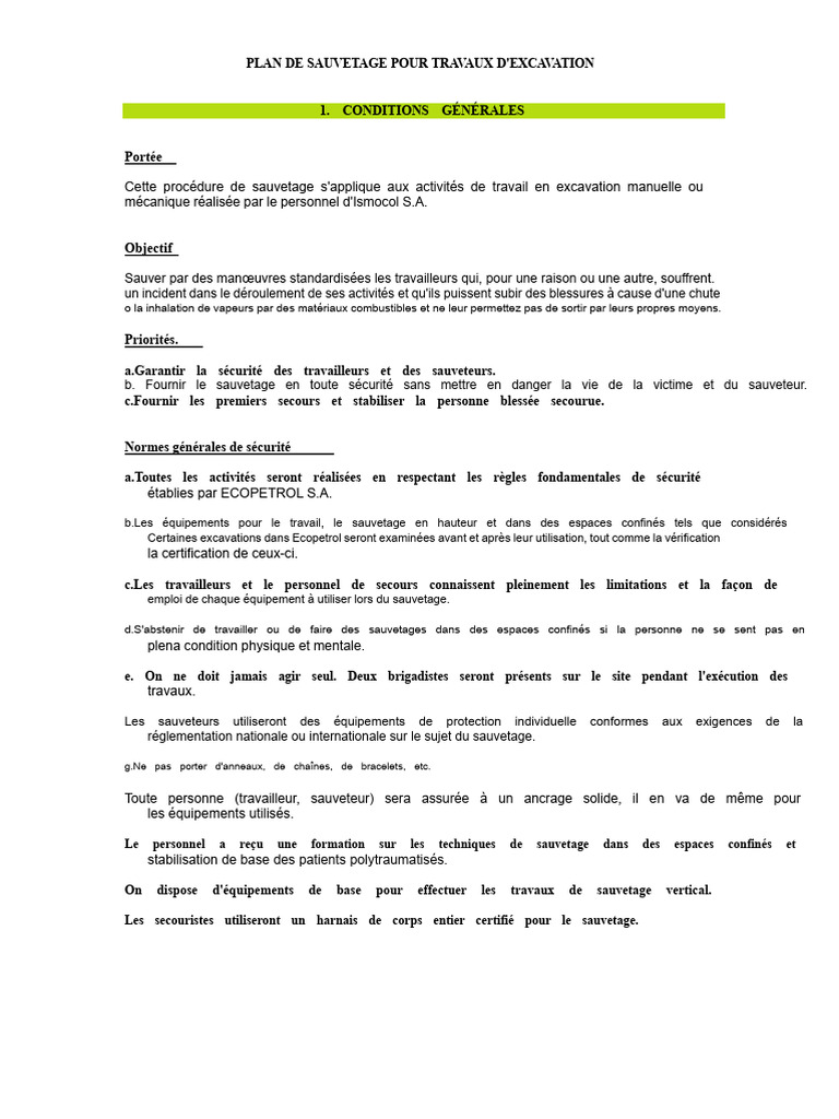 Plan de Sauvetage pour Excavation | PDF | Sécurité | Sauvetage