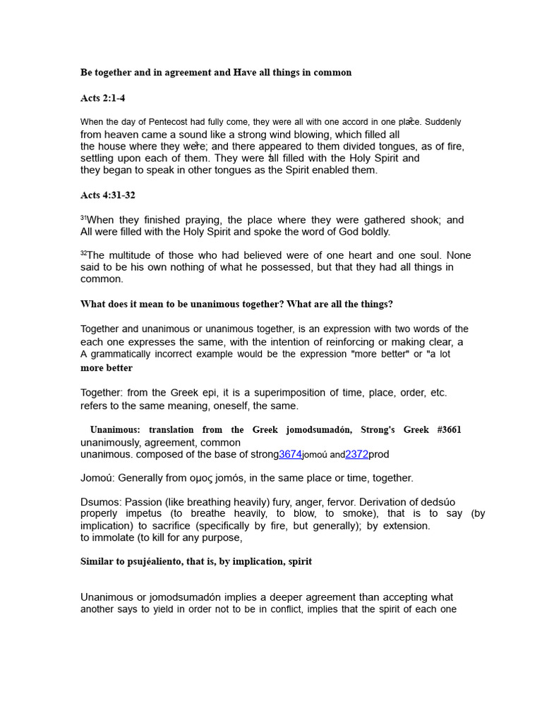 Having All Things in Common and Being Together and Unanimous | PDF ...