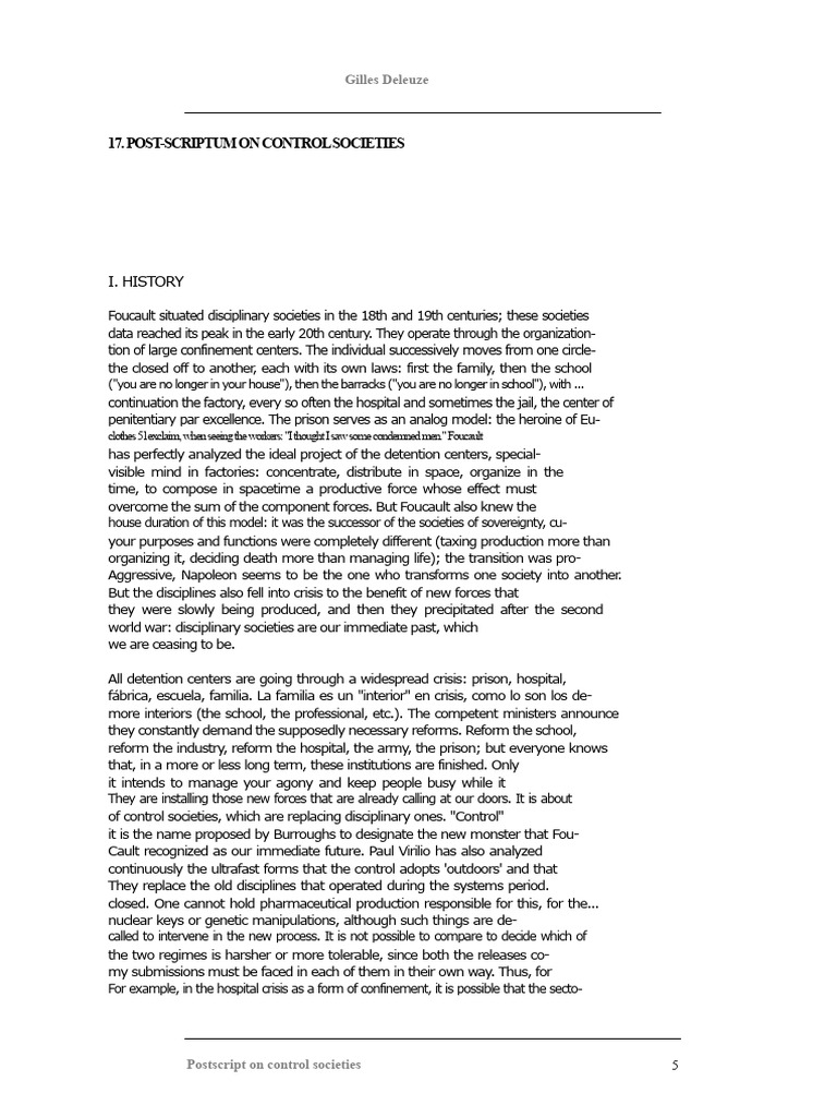Deleuze - Post Scriptum PDF | PDF | Prison | Michel Foucault