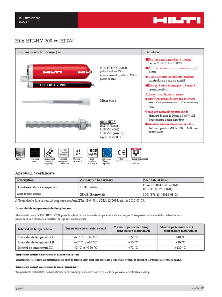 Manual de Tehnologie de Fixare Hilti - Mortar Injectabil HIT-HY 200 Cu ...