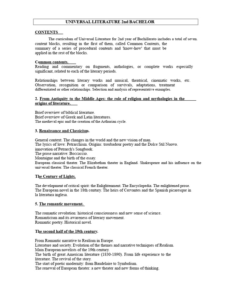 Universal Literature Curriculum Overview | PDF | Romanticism | Novels