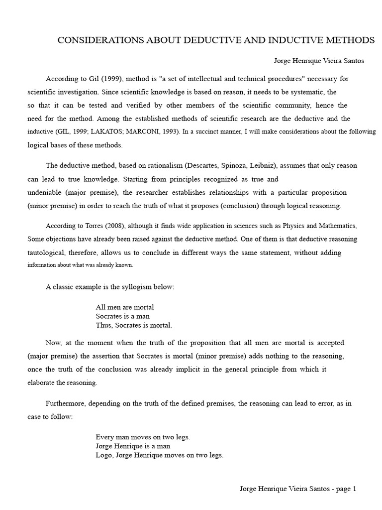 Considerations About Deductive and Inductive Methods | PDF | Deductive ...