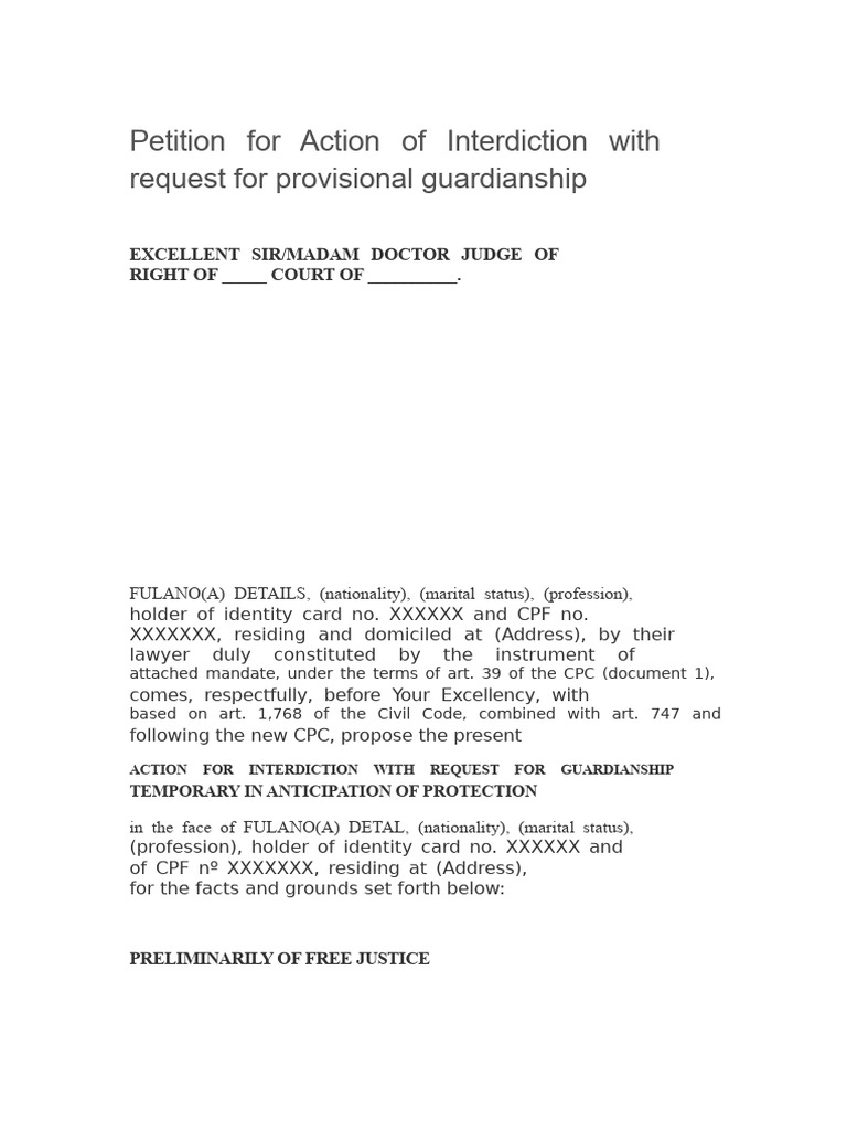 Petition For Action of Interdiction With Request For Provisional ...