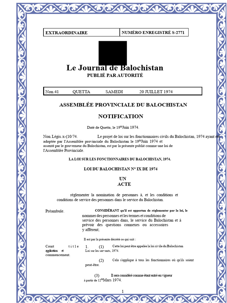 Loi sur les fonctionnaires du Balochistan 1974 | PDF | Loi | Service civil