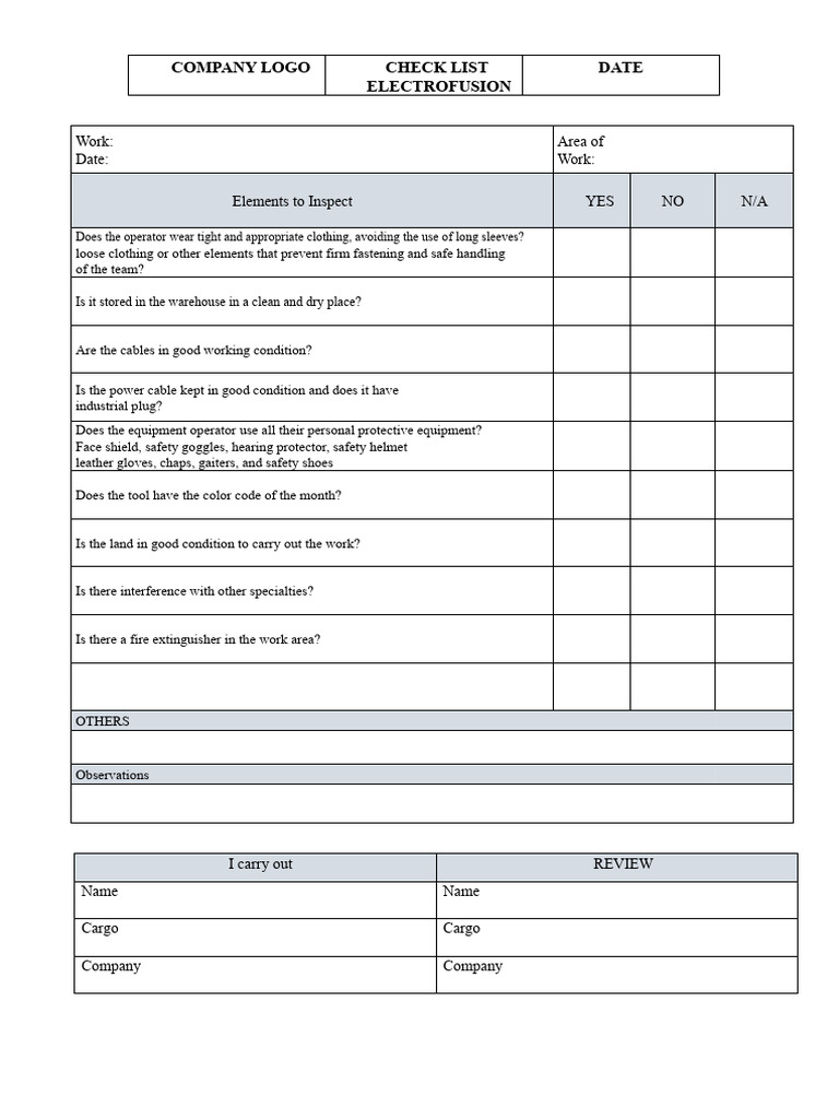 Electrofusion Safety Inspection Checklist | PDF