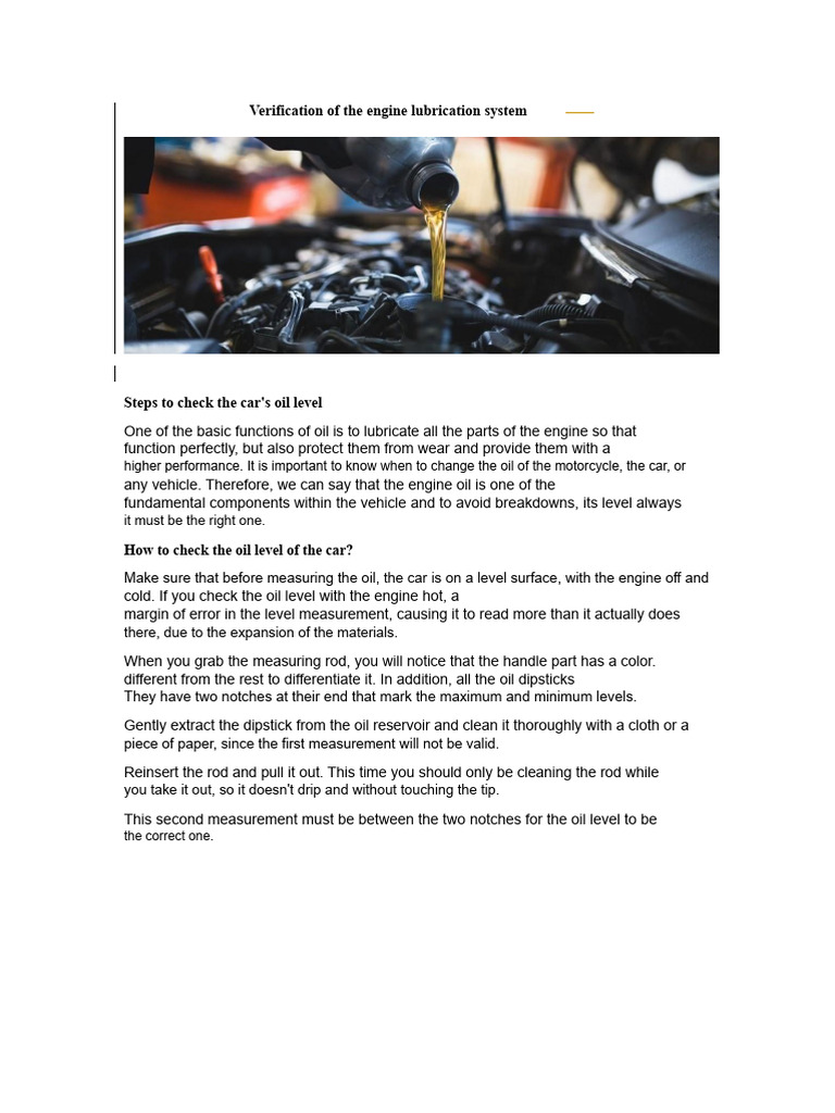 Engine Oil Level and Pressure Check Guide | PDF | Motor Oil | Clutch