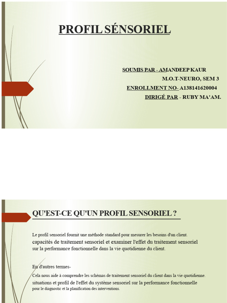 Profil Sensoriel : Évaluation et Outils | PDF | Psychométrie | Autisme