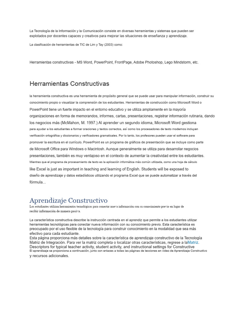 Herramientas Constructivas: Aprendizaje Constructivo | PDF | Enseñando ...