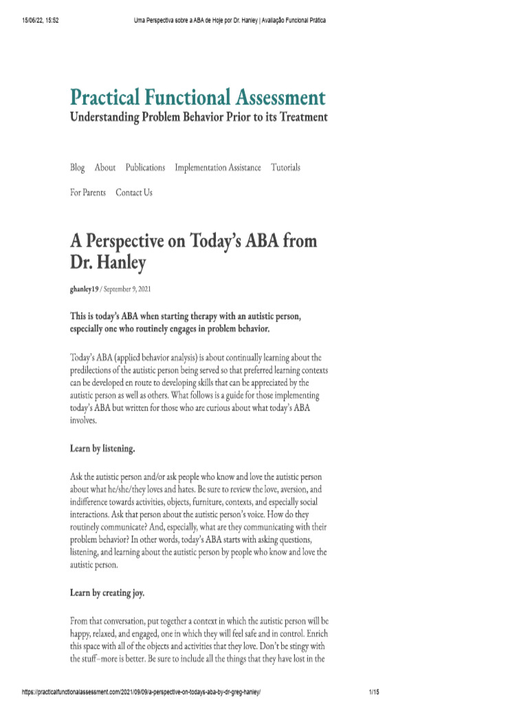 Uma Perspectiva Sobre A ABA Atual Do Dr. Hanley - Avaliação Funcional ...