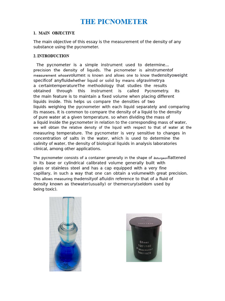 Report One Picnometer | PDF | Density | Liquids