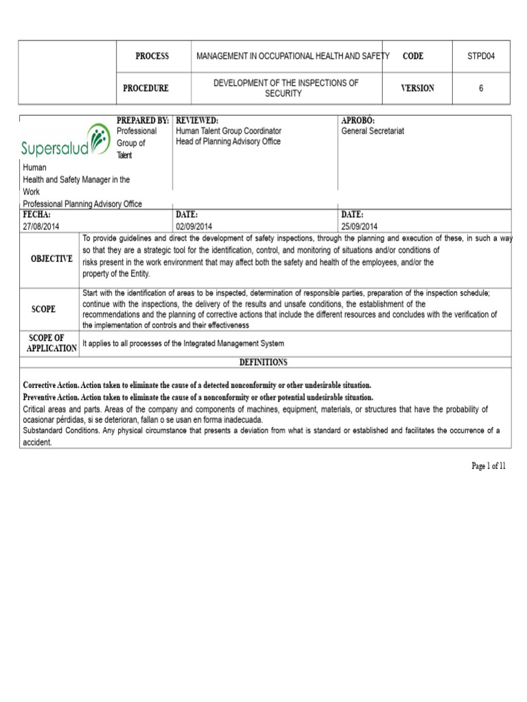 Workplace Safety Inspection Procedures | PDF | Occupational Safety And ...