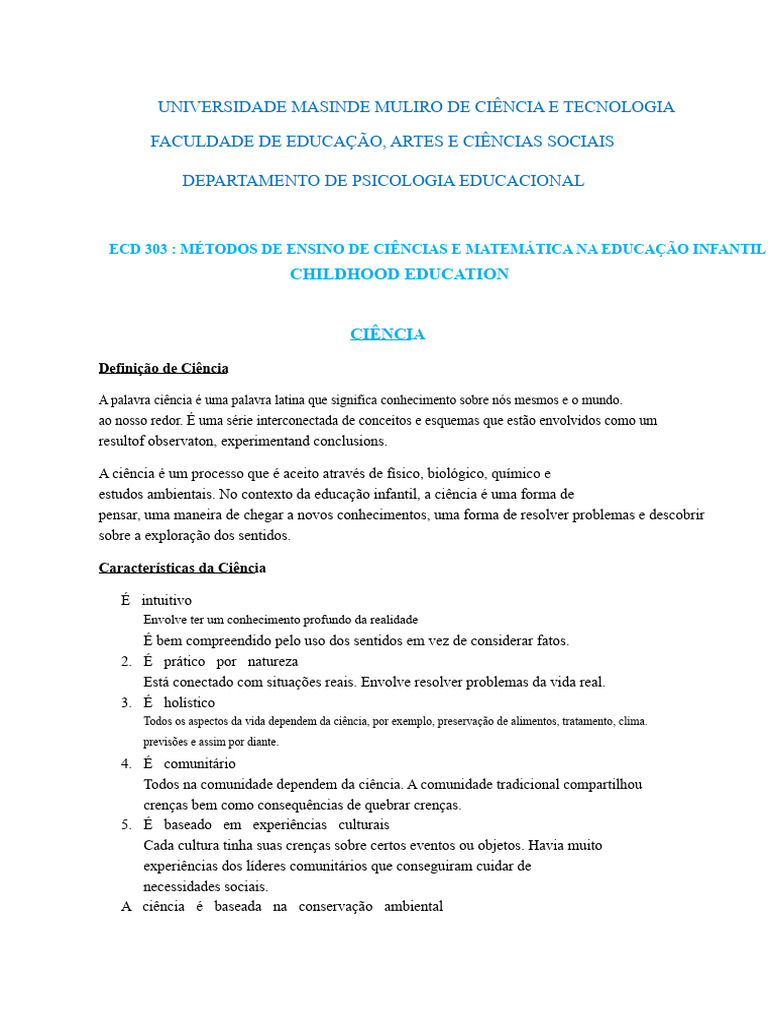Métodos de Ensino de Ciências na Educação Infantil | PDF | Science ...