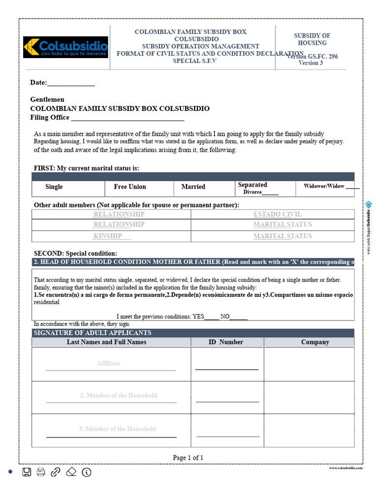 Colombian Family Subsidy Application Form | PDF | Kinship And Descent ...