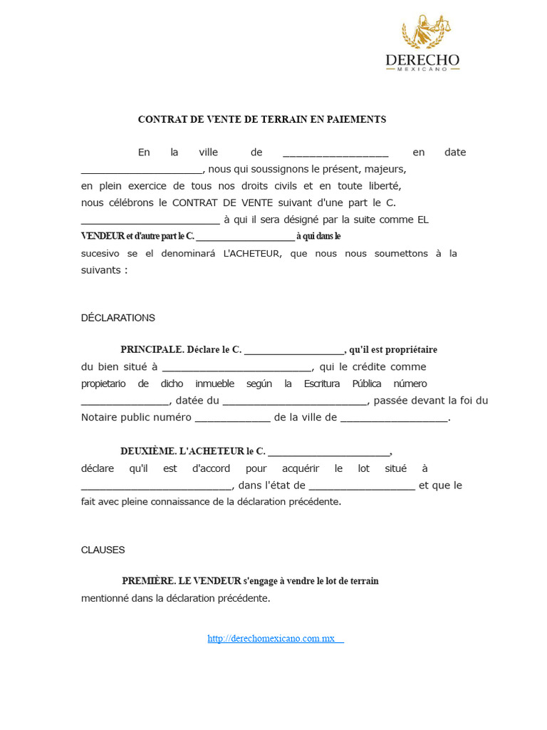 Contrat de Vente de Terrain en Paiements | PDF | Sodles