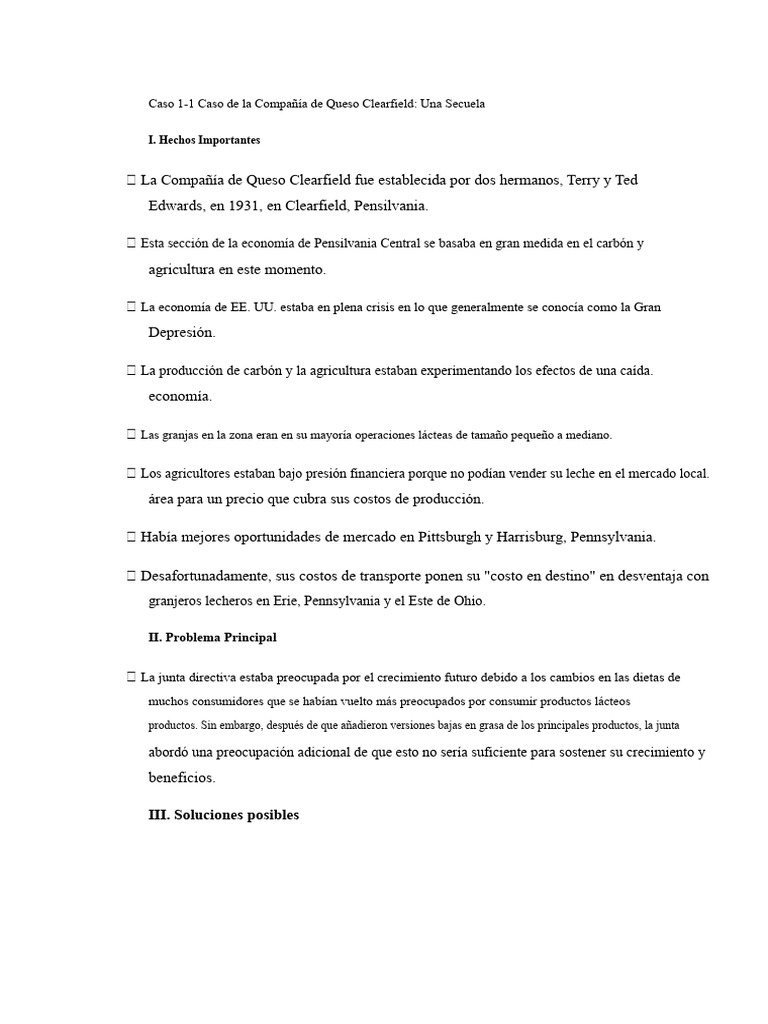 Caso 1 1 Clearfield Cheese Company Caso A Sequela | PDF | Productos ...