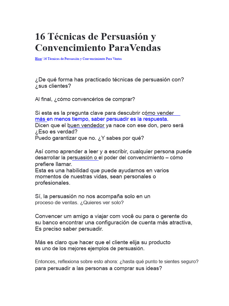 16 Técnicas de Persuasión para Ventas | PDF | Persuasión | Marketing