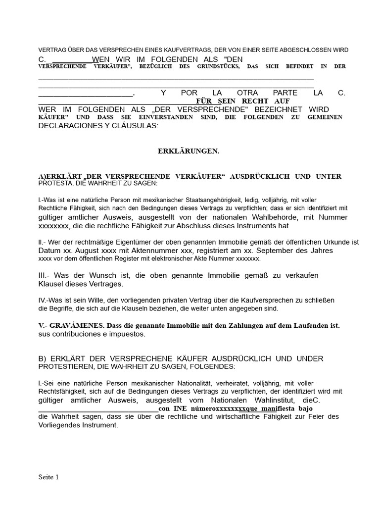Mustervertrag Über Den Kaufvertrag | PDF