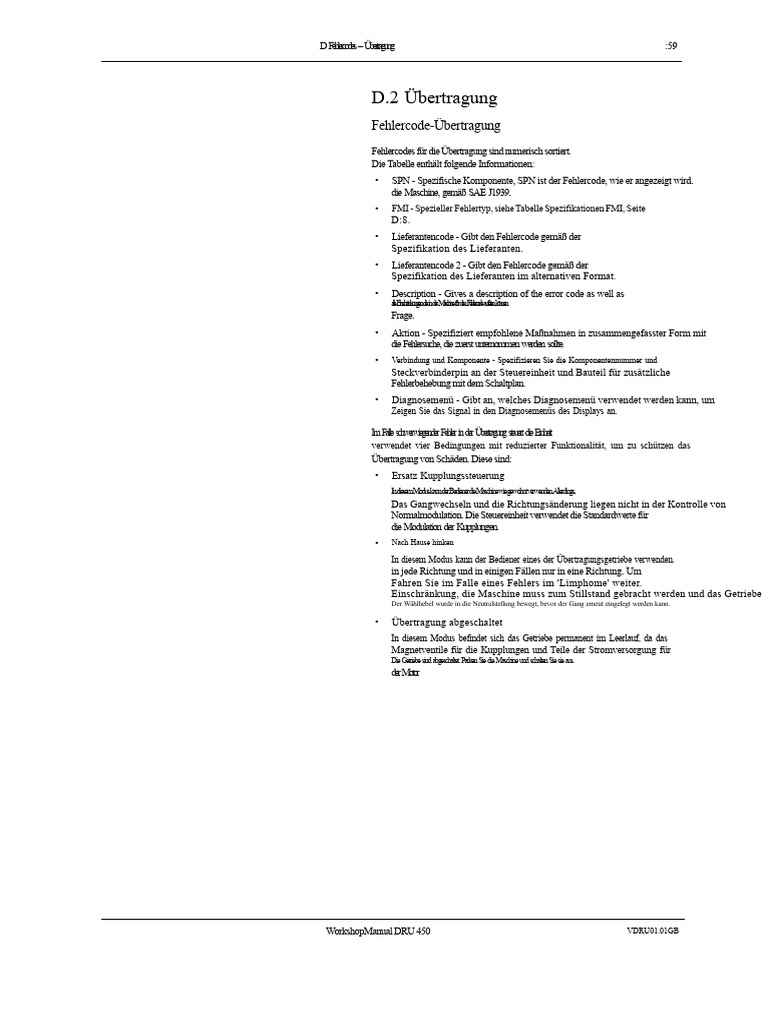 Fehlercode Getriebe Dana TE30500 DRU450 | PDF