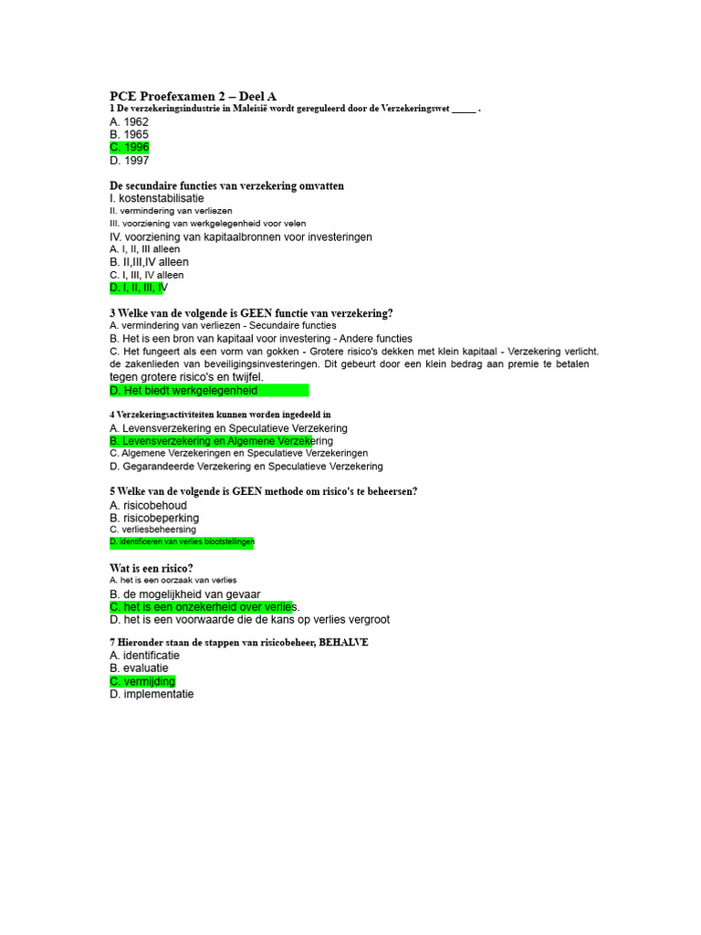 PCE Proefexamen 1 | PDF